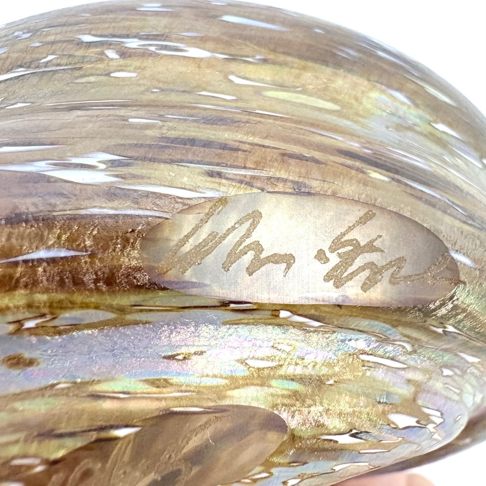 Cohn Stone Art Glass Seashell Sculpture Iridescent Gold Brown 1995 Signed - Picture 7 of 9
